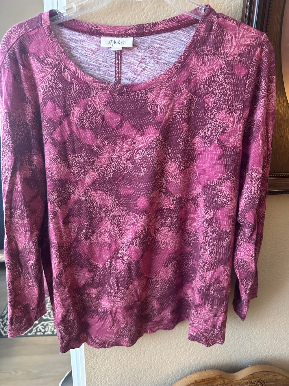 Style & Co. Long-Sleeve Rose-Pink Paisley Print Top